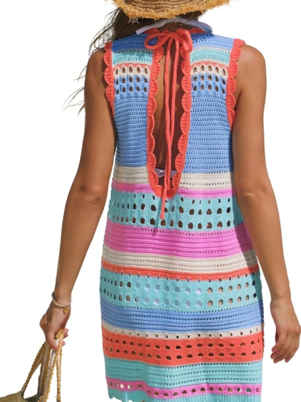 Crochet  Swimsuit Cover Up  Stripe POPVIL Womens Medium